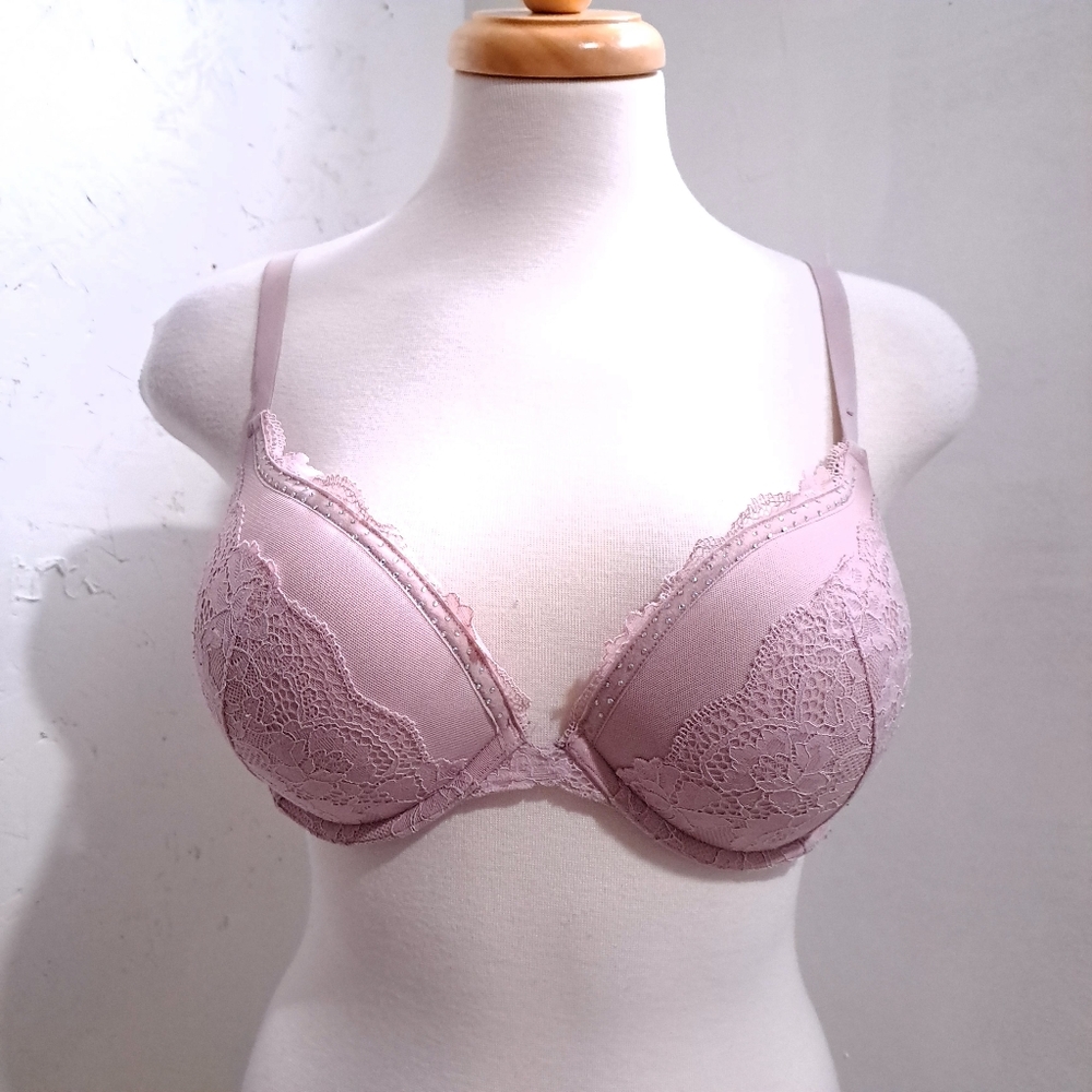 Lasenza | Elegant Lace Trim Bra in Mauve push up bra 36C